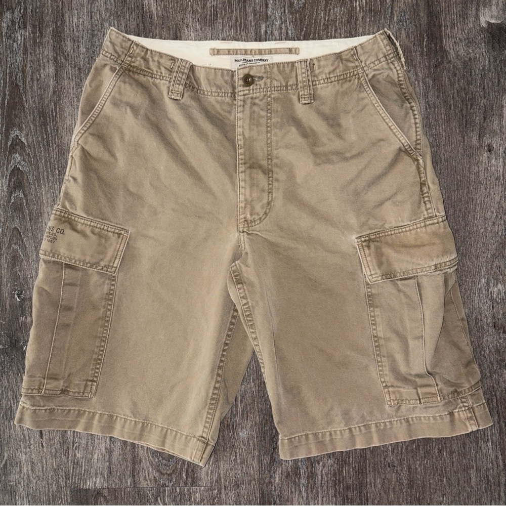 Ralph Lauren Polo Jeans Khaki Tan Cargo Shorts Size 34 Y2K Grunge Camp Gorpcore